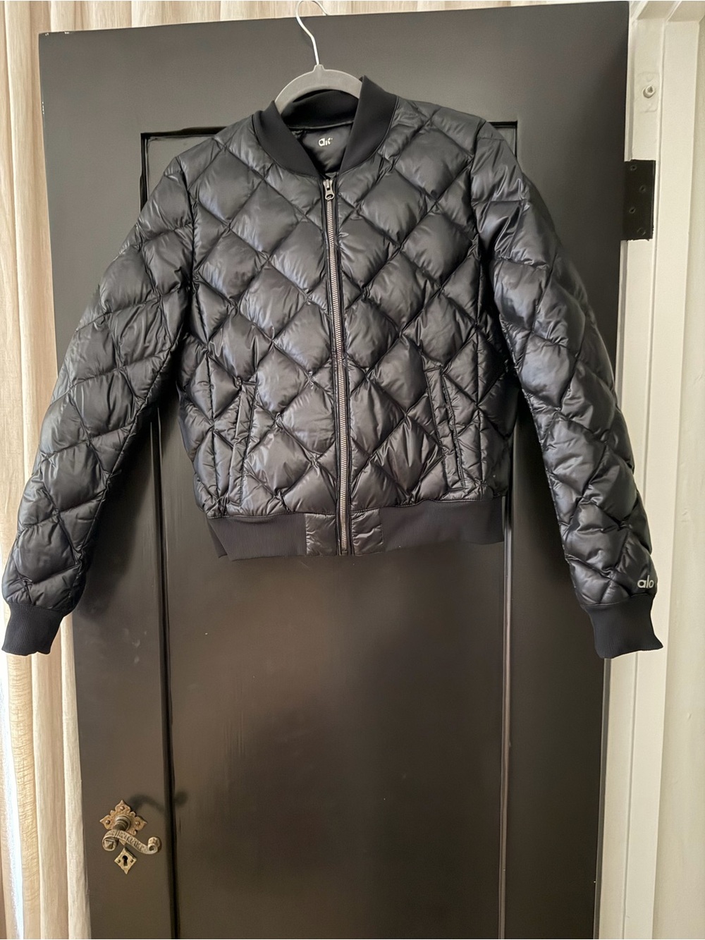 ALO Quilted Black Bomber Jacket - Women SIZE SMALL - Picture 4 of 7